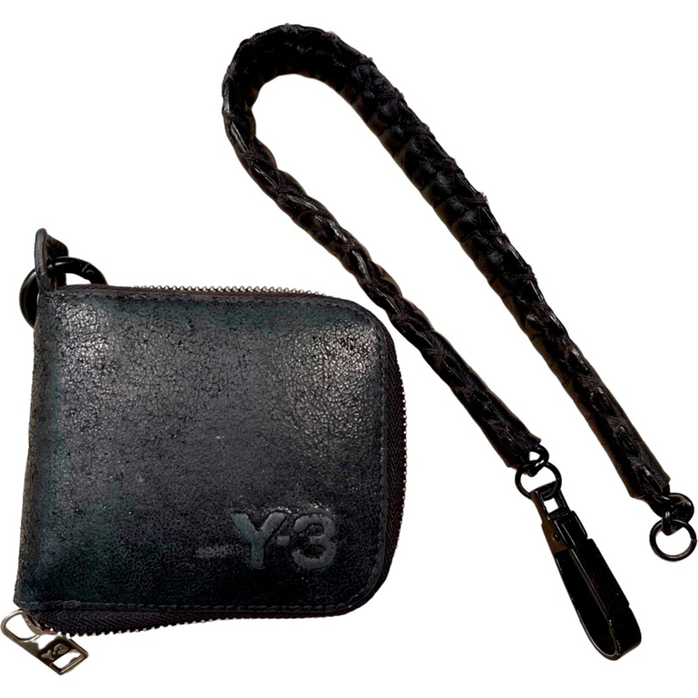 Y3 Black cracked leather wallet and Y3 leather detachable chain.